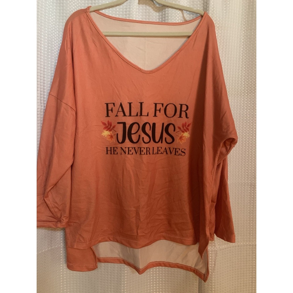 Unbranded Womens‎ 2x Orange Long Sleeved Shirt Fall Jesus Leaves